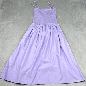NEW MATE The Label XS/S 100%‎ Organic Cotton Purple Smocked Midi Dress